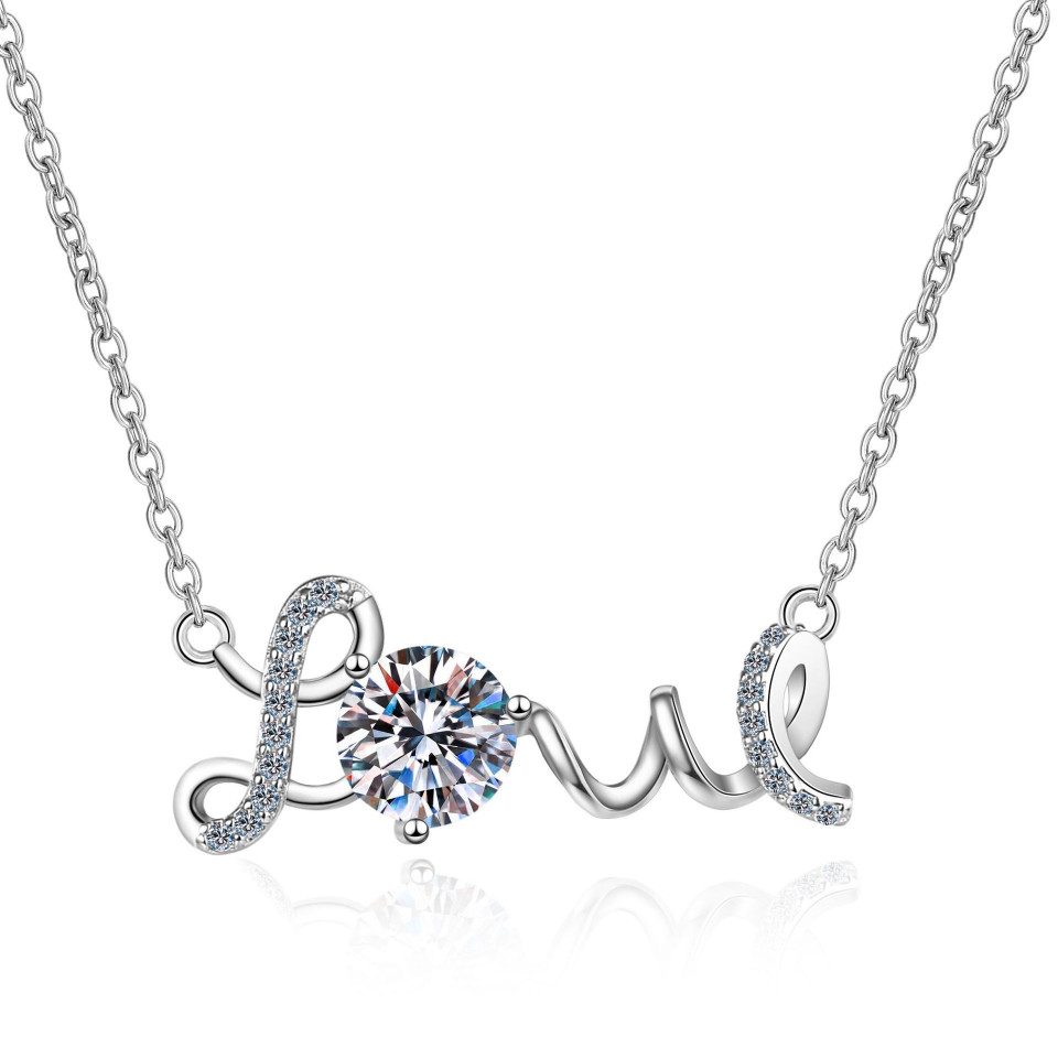 1ct 6.5mm Diamond Personalized Letter Love Necklace 925 Silver  